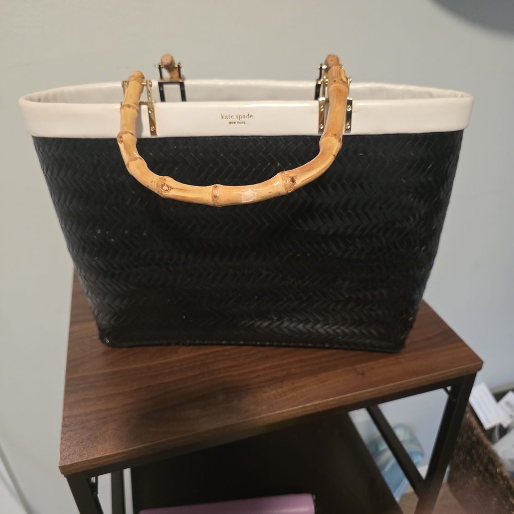 Kate Spade Black and White Tote with Bamboo Handle